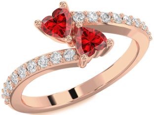 Diamond Emerald Rose Gold Two Heart Birthstone Ring