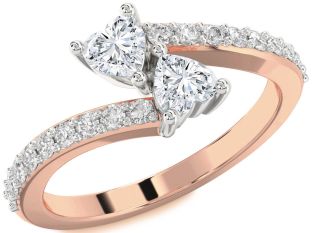 Diamond White Rose Gold Two Heart Ring