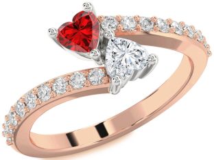 Diamond Emerald Platinum & Rose Gold Two Heart Birthstone Ring