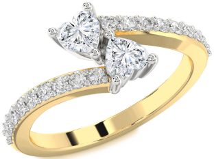 Diamond White Yellow Gold Two Heart Ring