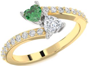 Diamond Gold Silver Two Heart Promise Ring