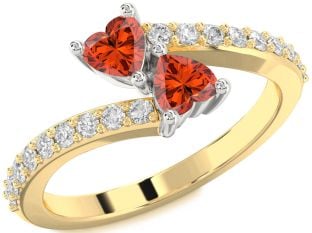 Diamond Fire Opal Gold Silver Two Heart Ring