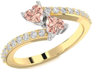 Diamond Morganite Gold Silver Two Heart Ring