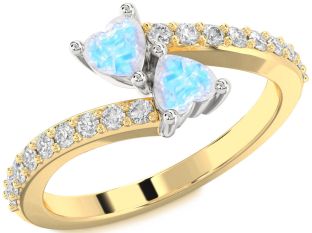Diamond Moonstone Gold Silver Two Heart Ring
