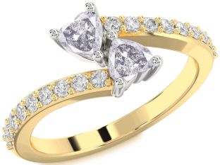Salt & Pepper Diamond Gold Silver Two Heart Ring