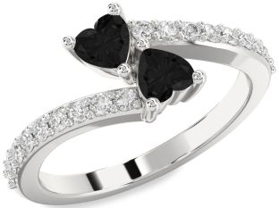 Black Diamond Silver Two Heart Ring