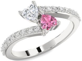 Diamond Silver Two Heart Promise Ring