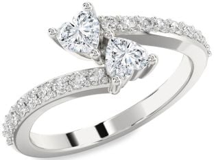 Diamond Silver Two Heart Ring