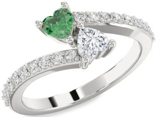 Diamond Silver Two Heart Promise Ring