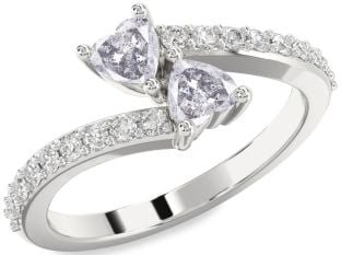 Salt & Pepper Diamond Silver Two Heart Ring