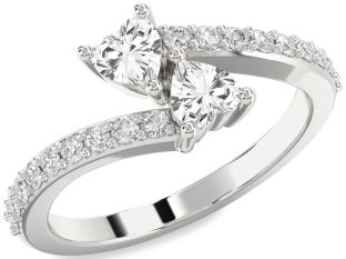 Diamond White Sapphire Silver Two Heart Ring