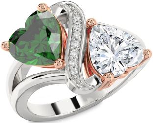 Diamond Rose Gold Silver Two Heart Promise Ring