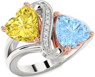 Diamond Platinum & Rose Gold Two Heart Promise Ring