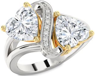 Diamond Silver & 10K gold Two Heart Ring