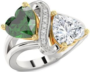 Diamond Gold Silver Two Heart Promise Ring