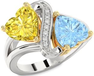 Diamond Platinum & Yellow Gold Two Heart Promise Ring