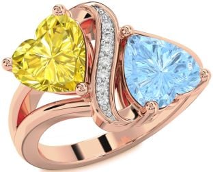Diamond Rose Gold Two Heart Promise Ring