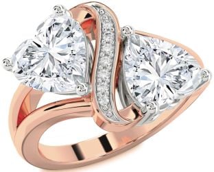 Diamond White Rose Gold Two Heart Ring