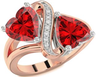 Diamond Emerald Platinum & Rose Gold Two Heart Birthstone Ring