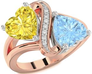 Diamond Platinum & Rose Gold Two Heart Promise Ring