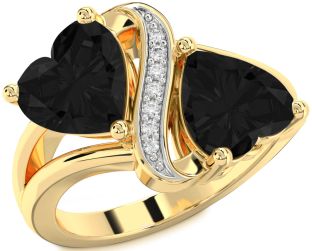 Black Diamond Gold Two Heart Ring