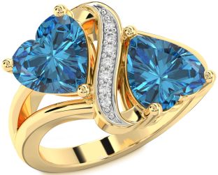 Blue Diamond Gold Two Heart Ring
