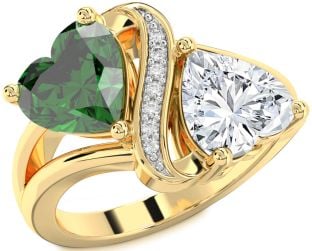 Diamond Gold Silver Two Heart Promise Ring