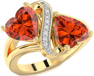 Diamond Fire Opal Gold Silver Two Heart Ring