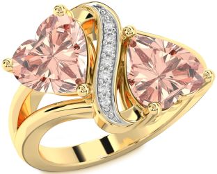 Diamond Morganite Gold Silver Two Heart Ring