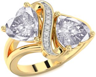 Salt & Pepper Diamond Gold Two Heart Ring