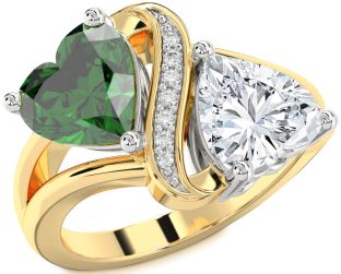Diamond Gold Silver Two Heart Promise Ring