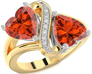 Diamond Fire Opal Gold Silver Two Heart Ring