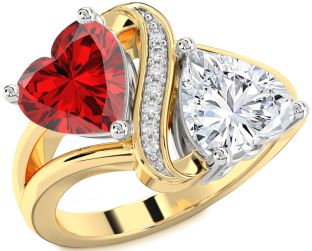 Diamond Emerald Platinum & Yellow Gold Two Heart Birthstone Ring