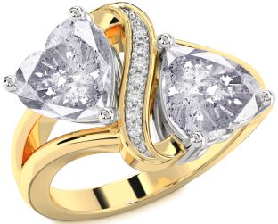 Salt & Pepper Diamond Gold Silver Two Heart Ring