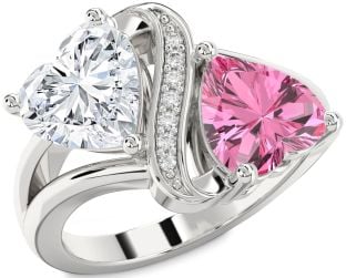 Diamond Silver Two Heart Promise Ring