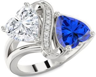 Diamond Silver Two Heart Promise Ring