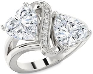 Diamond Silver Two Heart Ring