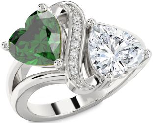 Diamond Silver Two Heart Promise Ring