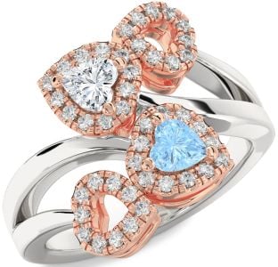 Diamond Silver & 10K Rose Gold Two Heart Promise Ring