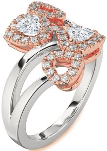 Diamond Silver & 10K Rose Gold Two Heart Ring