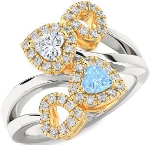 Diamond Silver & 10K gold Two Heart Promise Ring