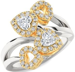 Diamond Silver & 10K gold Two Heart Ring
