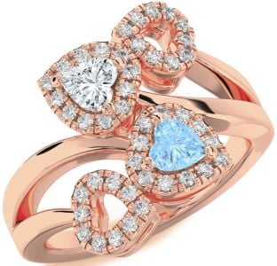 Diamond Rose Gold Silver Two Heart Promise Ring
