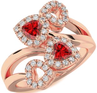 Diamond Emerald Rose Gold Two Heart Birthstone Ring