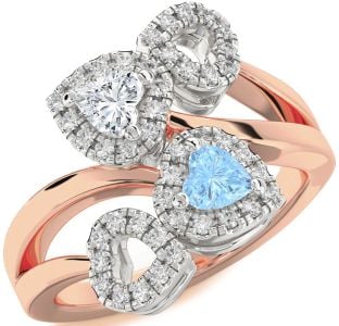 Diamond Rose Gold Silver Two Heart Promise Ring