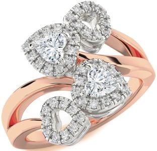 Diamond White Rose Gold Two Heart Ring