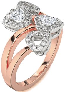 Diamond White Rose Gold Two Heart Ring