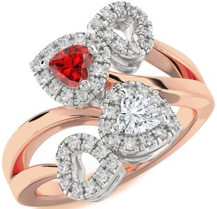 Diamond Emerald Platinum & Rose Gold Two Heart Birthstone Ring