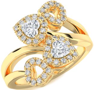 Diamond Gold Two Heart Ring