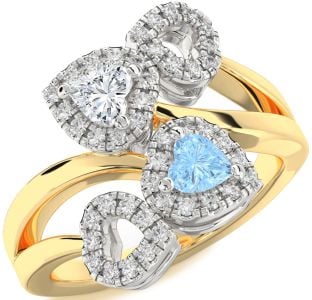 Diamond Gold Silver Two Heart Promise Ring
